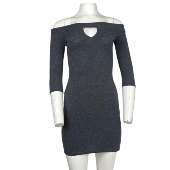 Off The Shoulder Mini Bodycon Dress Grey - Picture 1 of 3